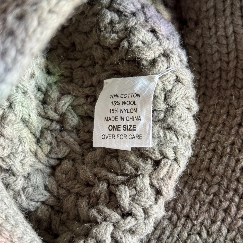Abercrombie Olive Green Crochet Knit Beanie Wool Blend Popcorn Y2K Button Hat